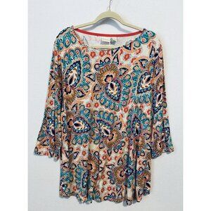 Chicos Top Womens XL Bright Medallion Artsy Boho Stretchy Knit Tunic Hippie